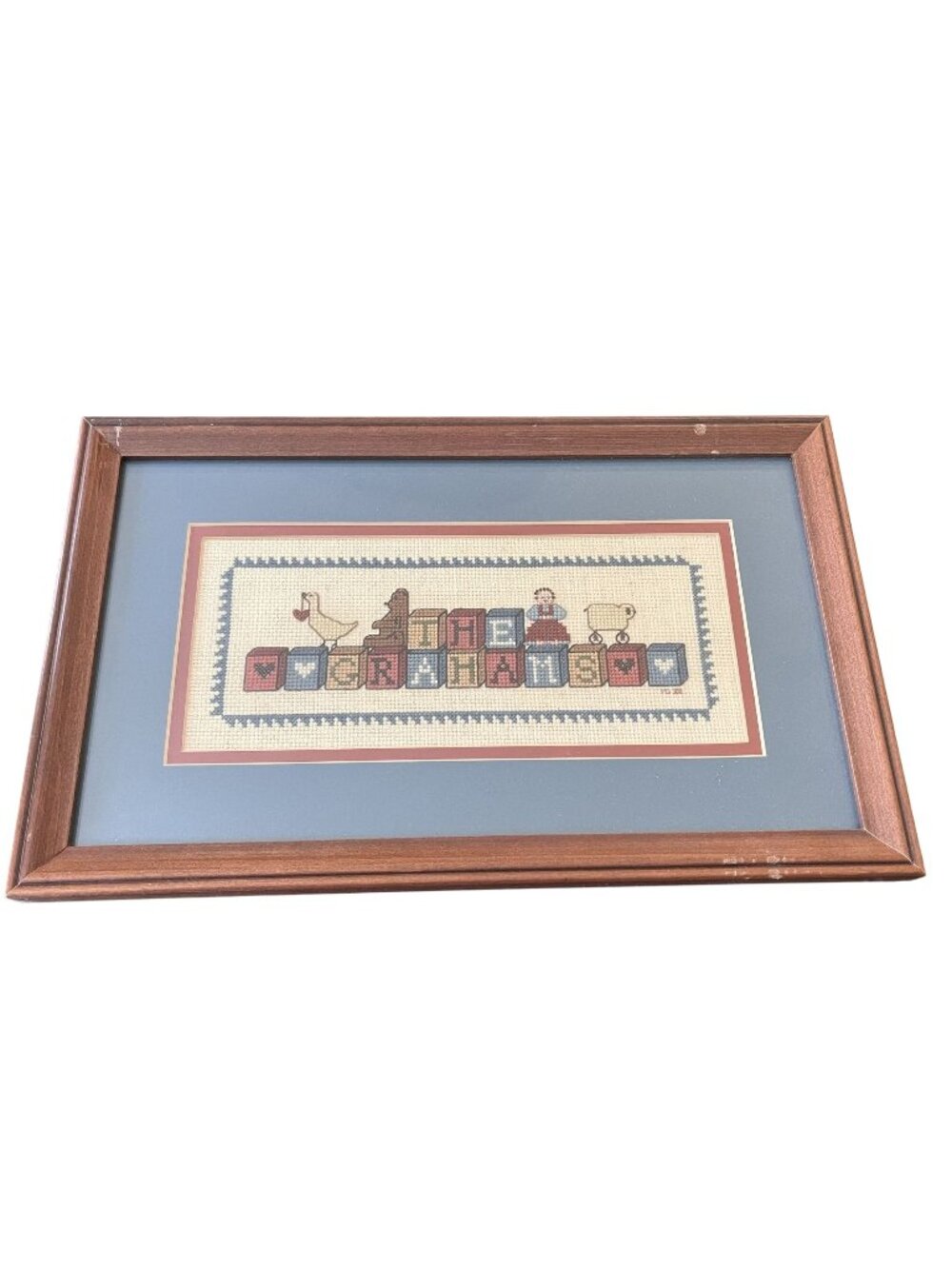 Personalized "The Grahams" Cross StitchArtwork  Wooden Frame
